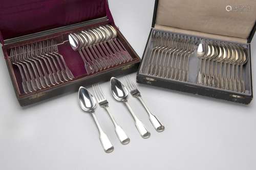 Twenty-four Dutch silver dessert spoons and dessert forks in...