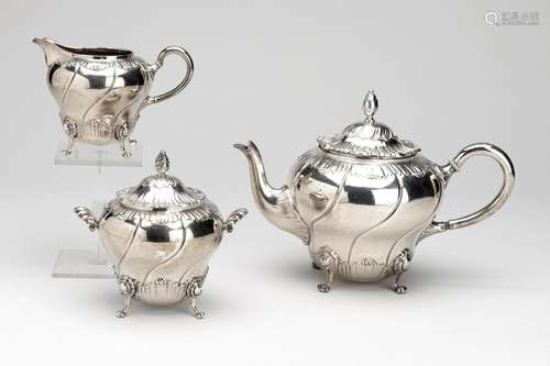 A three piece Dutch silver tea set