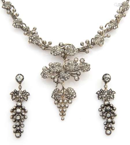 An antique 14k gold and silver diamond parure