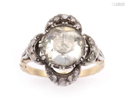 A 14k gold and silver diamond ring