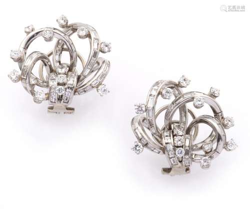 A pair of 18k white gold diamond earclips, Boucheron