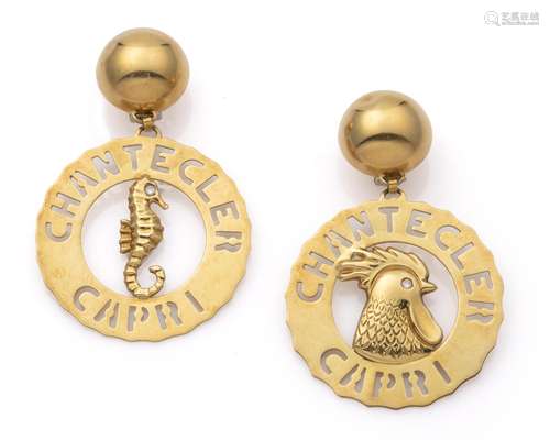 A pair of 18k gold diamond earrings, Chantecler