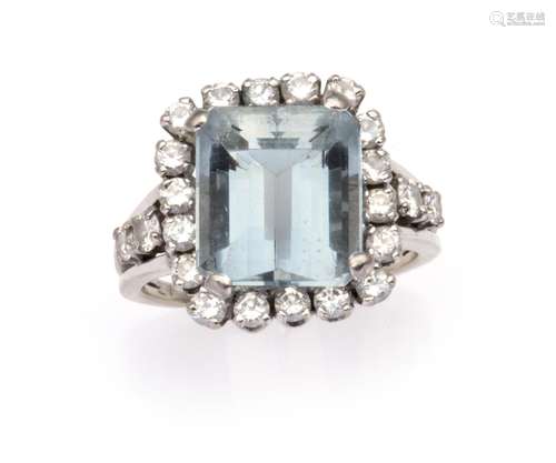 A 14k gold aquamarine and diamond dress ring