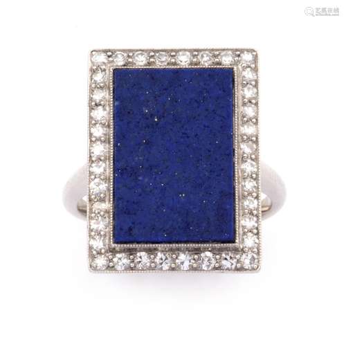 A platinum lapis lazuli and diamond ring, J E Caldwell