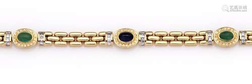 An 18k gold gem set and diamond bracelet