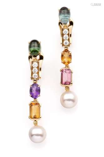 A pair of 18k gold gem set earrings, Bulgari