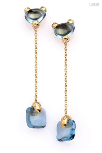 An 18k gold pair of topaz and diamond earrings, Pomellato