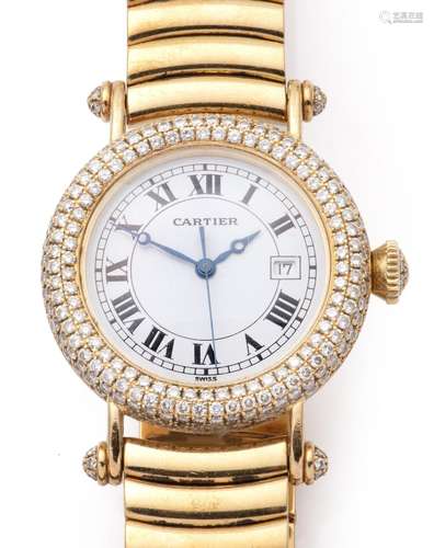 An 18k gold lady`s diamond bracelet watch, Cartier