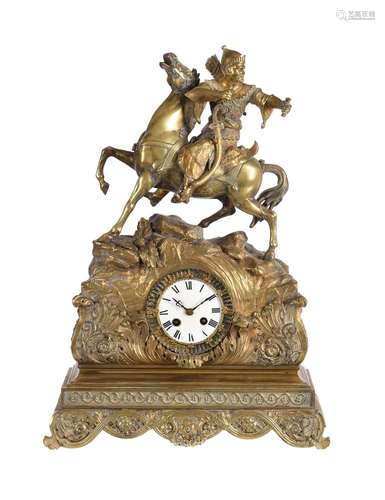 A FRENCH GILT METAL MANTEL CLOCK