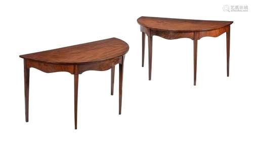 A PAIR OF LATE GEORGE III MAHOGANY CONSOLE TABLES