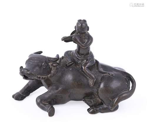 A CHINESE BRONZE 'BUFFALO AND BOY' WATER DROPPER