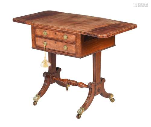 A GEORGE IV MAHOGANY WRITING AND WORK PEMBROKE TABLE