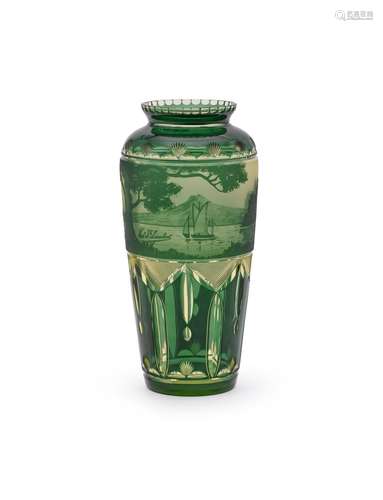 A VAL ST. LAMBERT CLEAR GLASS, GREEN CAMEO AND OVERLAY 'VIEN...