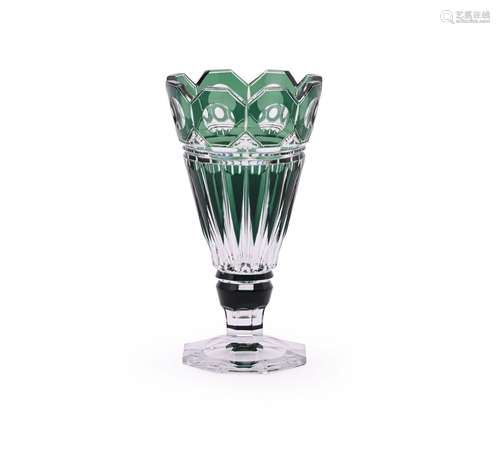 A VAL ST. LAMBERT 'VIANDEN' GREEN OVERLAY AND CLEAR GLASS TR...