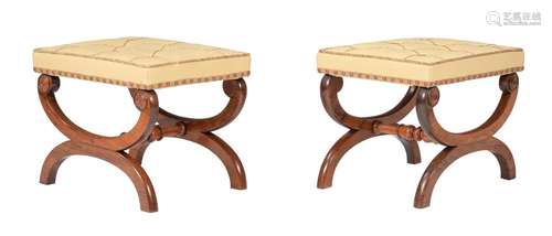 Y A PAIR OF WILLIAM IV X-FRAME STOOLS