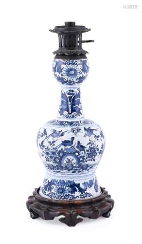 A DUTCH DELFT BLUE AND WHITE GARLIC-NECK VASE