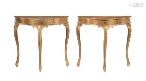 A PAIR OF ITALIAN GILTWOOD CONSOLE TABLES