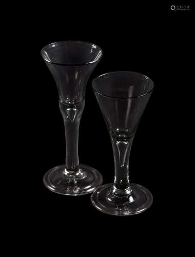 TWO PLAIN STEMMED WINE GLASSES