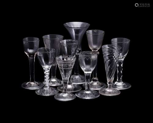 A GROUP OF MOSTLY 18TH CENTURY WINE GLASSES