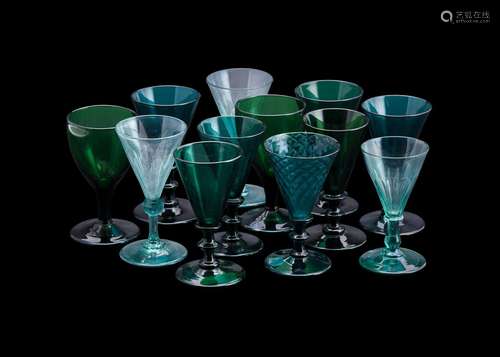 A MISCELANEOUS SELECTION OF GREEN AND HOCK GLASSES