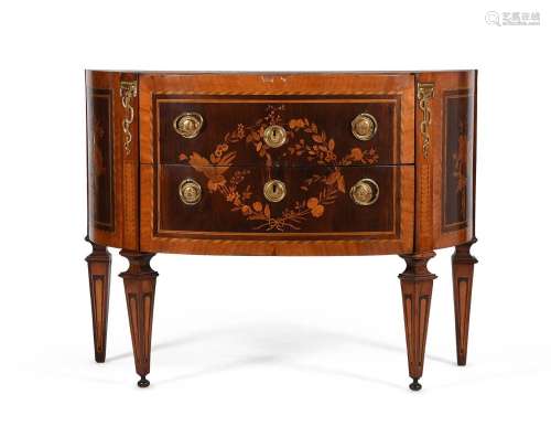 Y A FRENCH TULIPWOOD AND MARQUETRY DEMI-LUNE COMMODE IN LOUI...