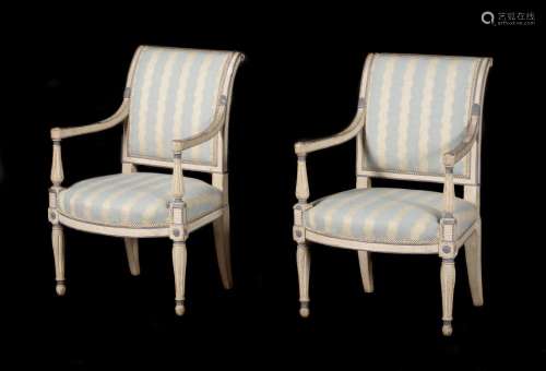 A PAIR OF FRENCH PAINTED AND UPHOLSTERED ARMCHAIRS IN LOUIS ...