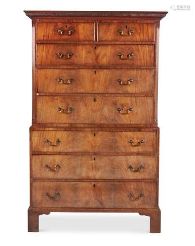 A GEORGE III MAHOGANY CHEST ON CHEST