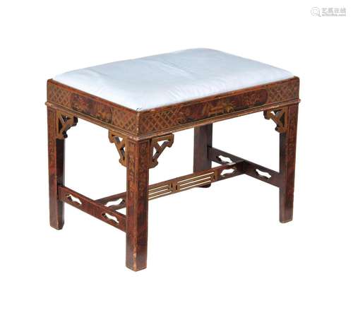 A RED JAPANNED AND GILT STOOL IN GEORGE III STYLE