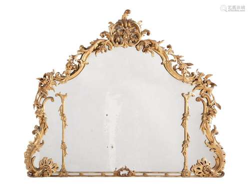 A GILTWOOD OVERMANTEL MIRRORIN MID 18TH CENTURY ROCOCO STYLE