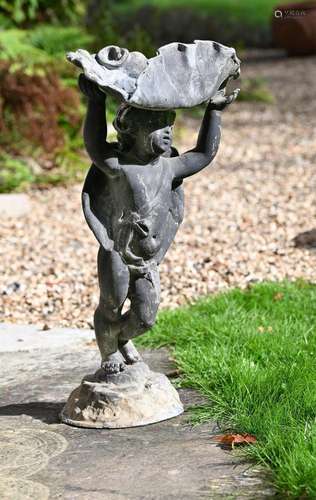 A LEAD FIGURAL BIRD BATH