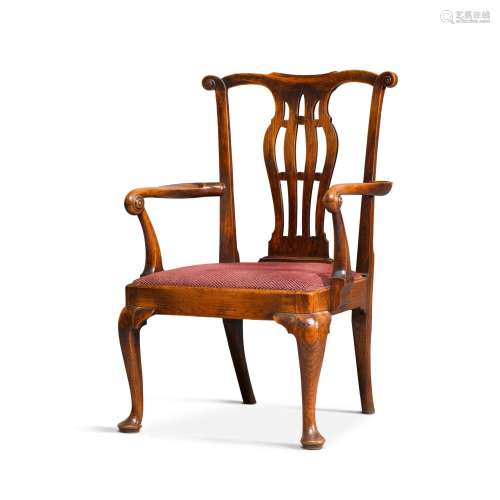 A George II provincial ash and walnut open armchair, mid 18t...