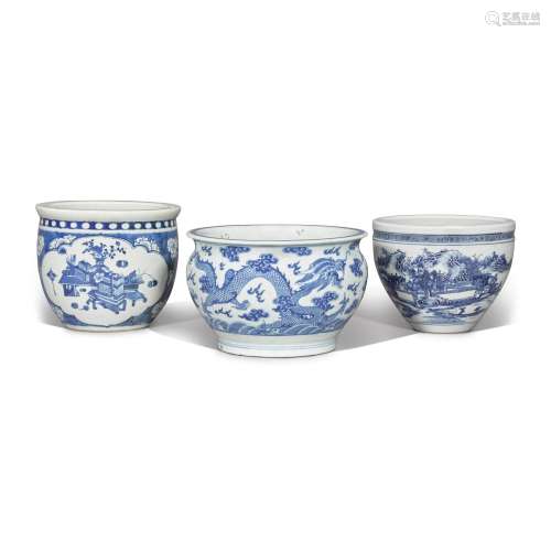 Three blue and white jars, 20th century