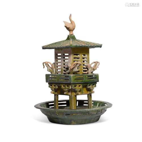 A green-glazed pottery watchtower, Han dynasty