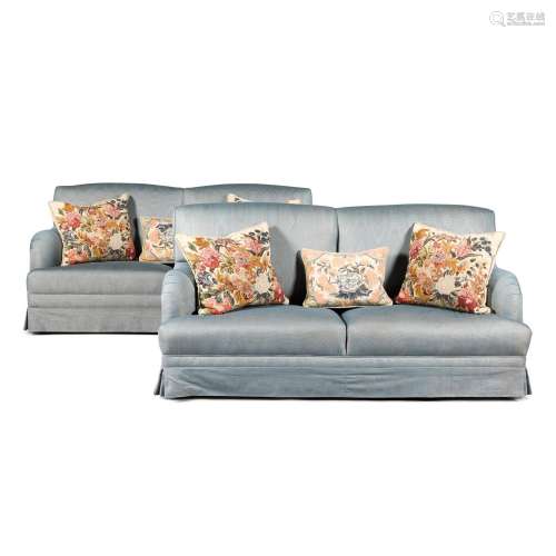 A pair of Edwardian style upholstered sofas, late 20th centu...