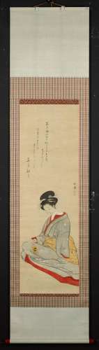 Anonymous , A seated woman with an inro, Edo period, 19th ce...