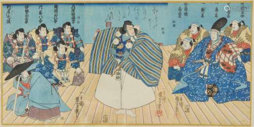 Utagawa Kuniyoshi (1797-1861), Three woodblock print triptyc...
