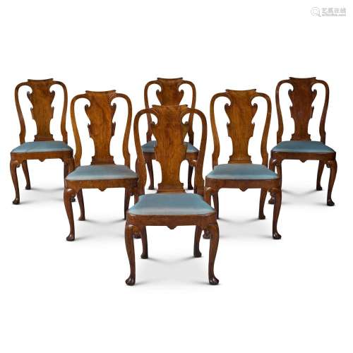 A set of six George I walnut side chairs, circa 1720