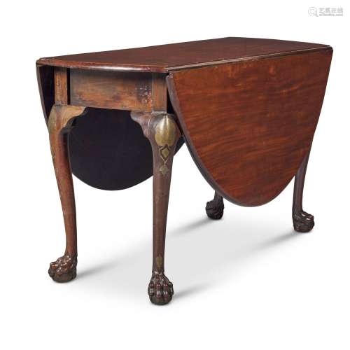 A George II brass-inlaid mahogany drop-leaf table, circa 174...