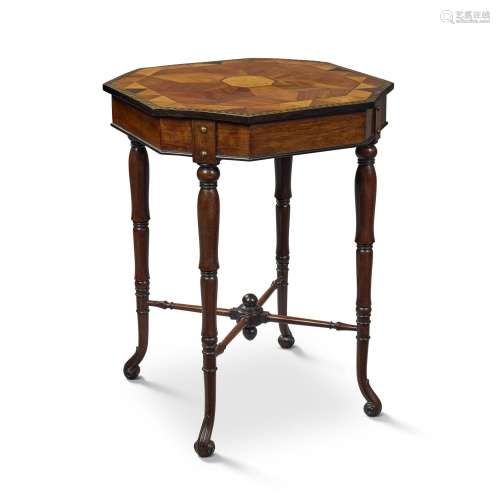 A Regency brass-inlaid mahogany and fruitwood parquetry occa...