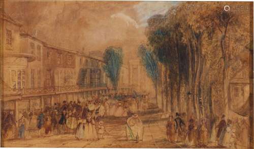 Elegant figures on a promenade, possibly \'The Pantiles\', T...