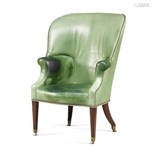 A late George III green leather upholstered and mahogany tub...