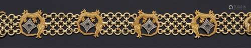 BRACELET en or jaune 585 mm de trois tons à maille annelée i...