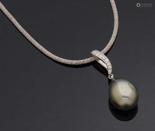 COLLIER Tour de cou en or gris 750 mm retenant une perle de ...