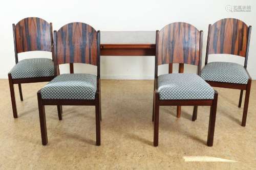 Serie van 4 Art deco stoelen en tafel