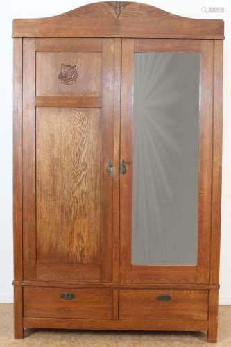 Eiken Art Deco kledingkast met twee deur