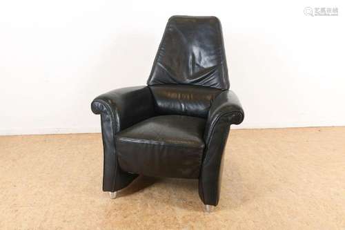 Zwartleren relaxfauteuil