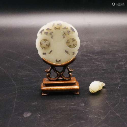 A CHINESE WHITE JADE PLAQUE AND PENDANT, QING DYNASTY (1644-...