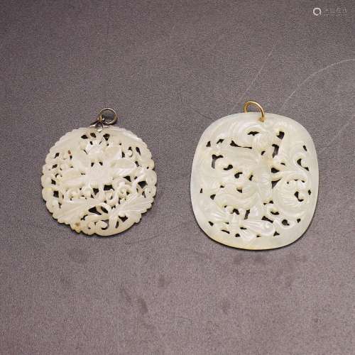 TWO WHITE JADE RETICULATED PLAQUES, 18TH CENTURY
