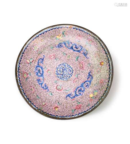 A LARGE CANTON ENAMEL PLATE, QING DYNASTY (1644-1911)