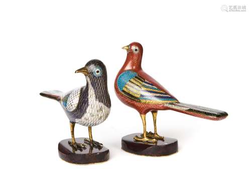 TWO CHINESE CLOISONNÉ ENAMEL MODELS OF BIRDS 19TH CENTURY